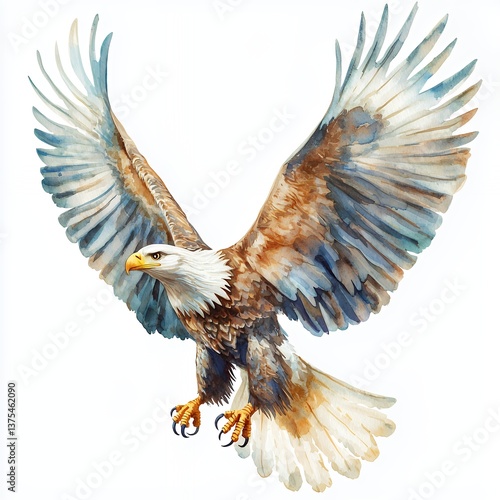 Watercolor Painting of a Majestic Bald Eagle in Flight