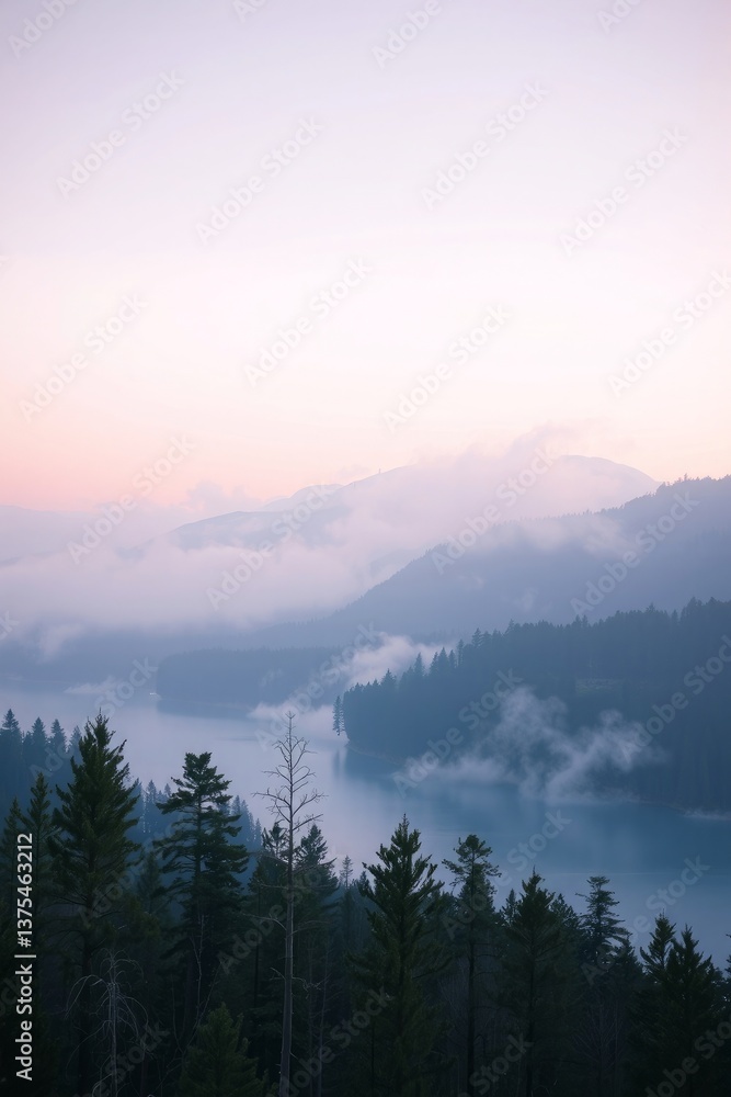Obraz premium Tranquil Lake Sunset with Silhouetted Grass Vector Illustration