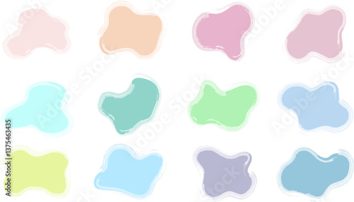 Set of watercolor blobs shaped stamps. Vector abstract clouds stickers. Patel stickers for note