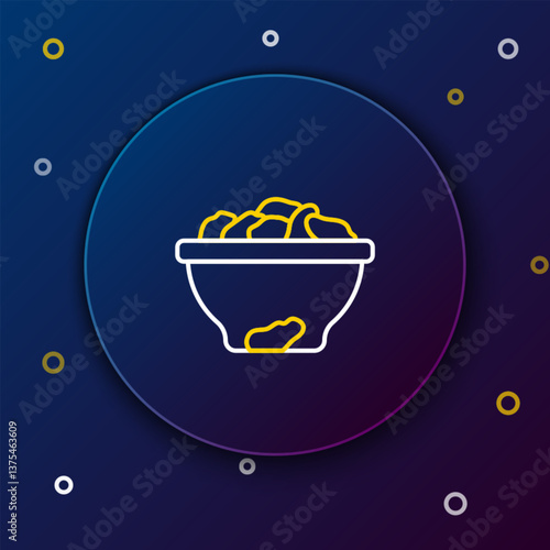 Line Date fruit in bowl icon isolated on blue background. Colorful outline concept. Vector
