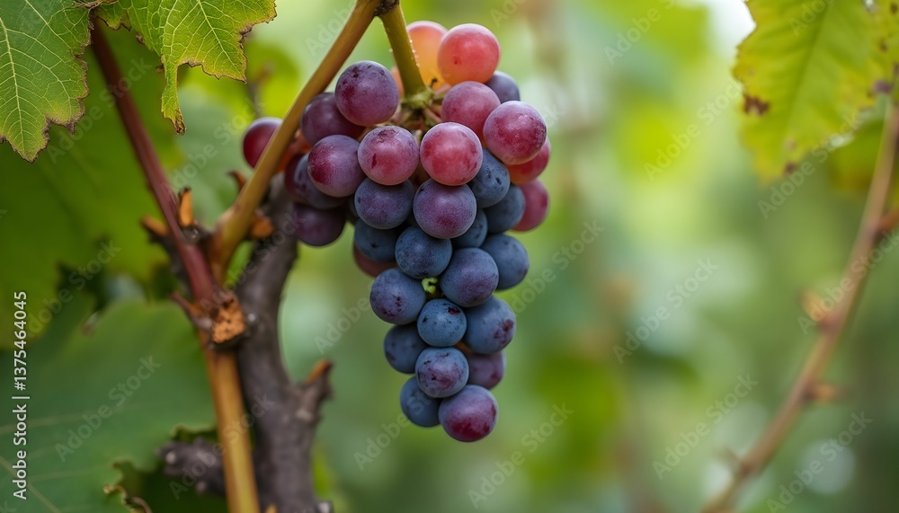 Grapes hanging in a vineyard under natural sunlight during a late summer afternoon on a warm day Generative AI Grapes hanging in a vineyard under natural sunlight during a late summer afternoon on a warm day Generative AI