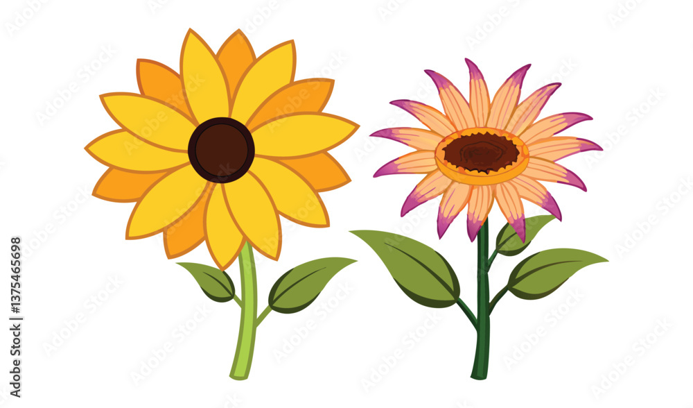Fototapeta premium --two-summer-flowers-on-a-white-background--sunflo (1).eps