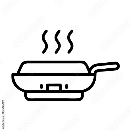 Electric skillet icon with steam in a minimalist style  