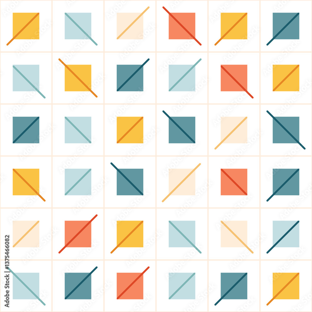 Diagonal Grid Square Pattern in Soft Retro Colors_No AI Diagonal Grid Square Pattern in Soft Retro Colors_No AI