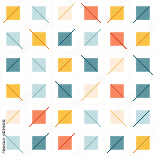 Diagonal Grid Square Pattern in Soft Retro Colors_No AI