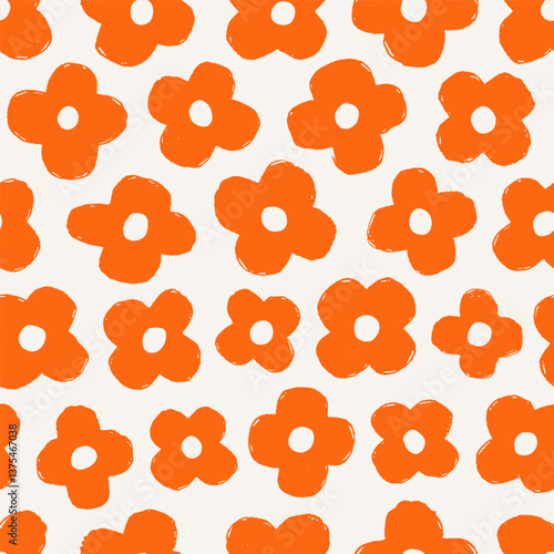 Daisy pattern, floral print. Simple seamless texture with repeating groovy fl...