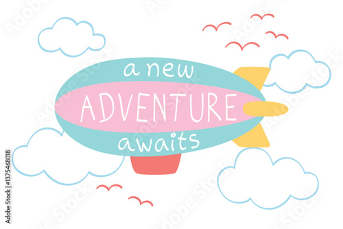 Blimp farewell card on cloud background