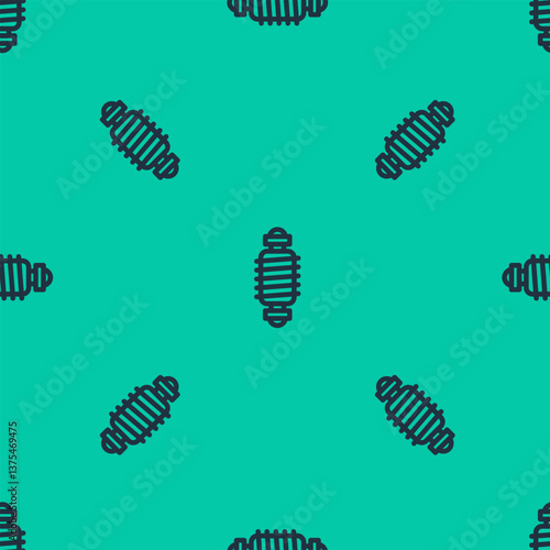 Blue line Bicycle suspension icon isolated seamless pattern on green background. Vector