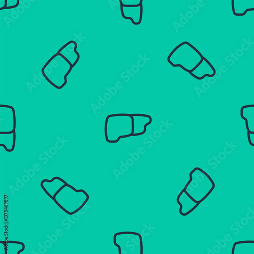 Blue line Human organ liver icon isolated seamless pattern on green background. Vector