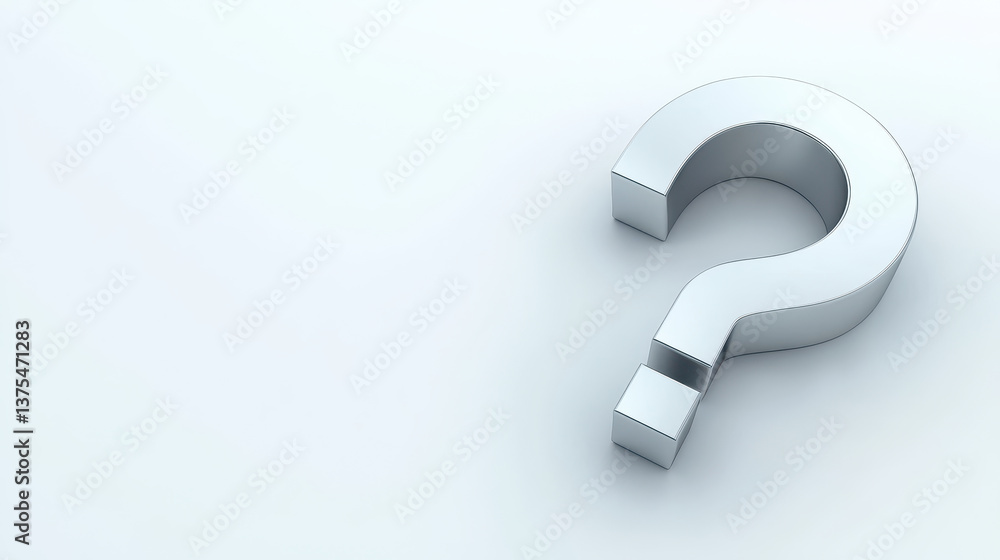 Sleek metallic question mark on smooth white background Sleek metallic question mark on smooth white background