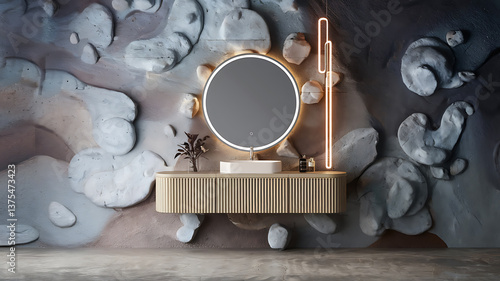 Modern bathroom vanity stone wall minimalist design