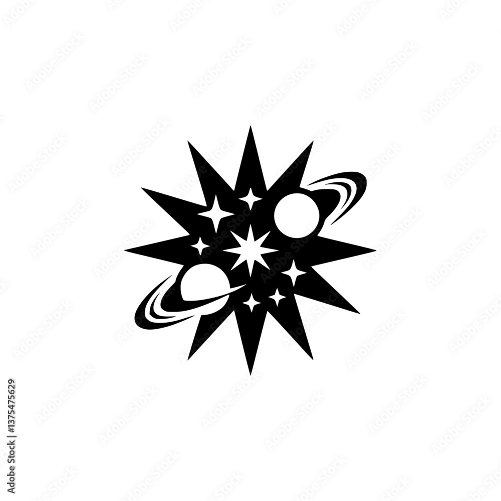 Obraz premium Black and White Cosmic Burst: Vector Illustration, Universe, Logo Design