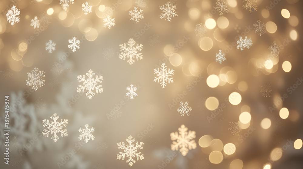 Christmas snowflakes, glowing fairy lights, and a soft golden bokeh background Christmas snowflakes, glowing fairy lights, and a soft golden bokeh background