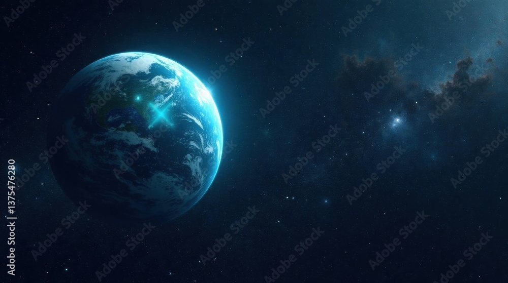 Fototapeta premium A Celestial Sphere Glowing Brightly in the Vast Expanse of the Cosmos, Surrounded by Distant Stars and Nebulae