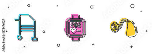 Set Walker, Smart watch and Hearing aid icon. Vector