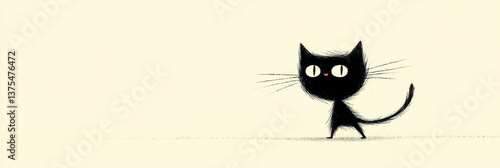 Obraz na płótnie A cute black cat in a dancing pose, illustrated in minimal monochrome style on a white background, w salonie
