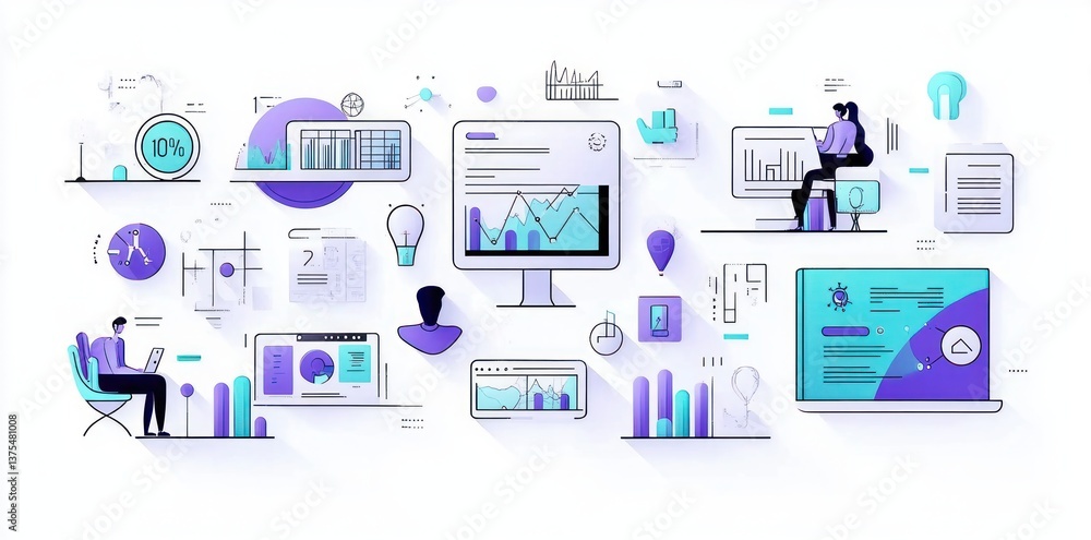 Business Analytics Technology Vector Illustration for Workflow Management and Remote Teams Business Analytics Technology Vector Illustration for Workflow Management and Remote Teams