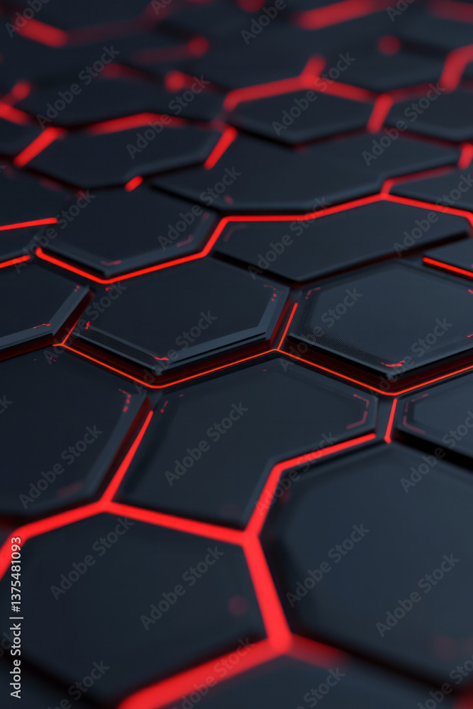 An abstract hexagonal grid in 3D with glowing neon outlines and reflective surfaces, designed in a An abstract hexagonal grid in 3D with glowing neon outlines and reflective surfaces, designed in a