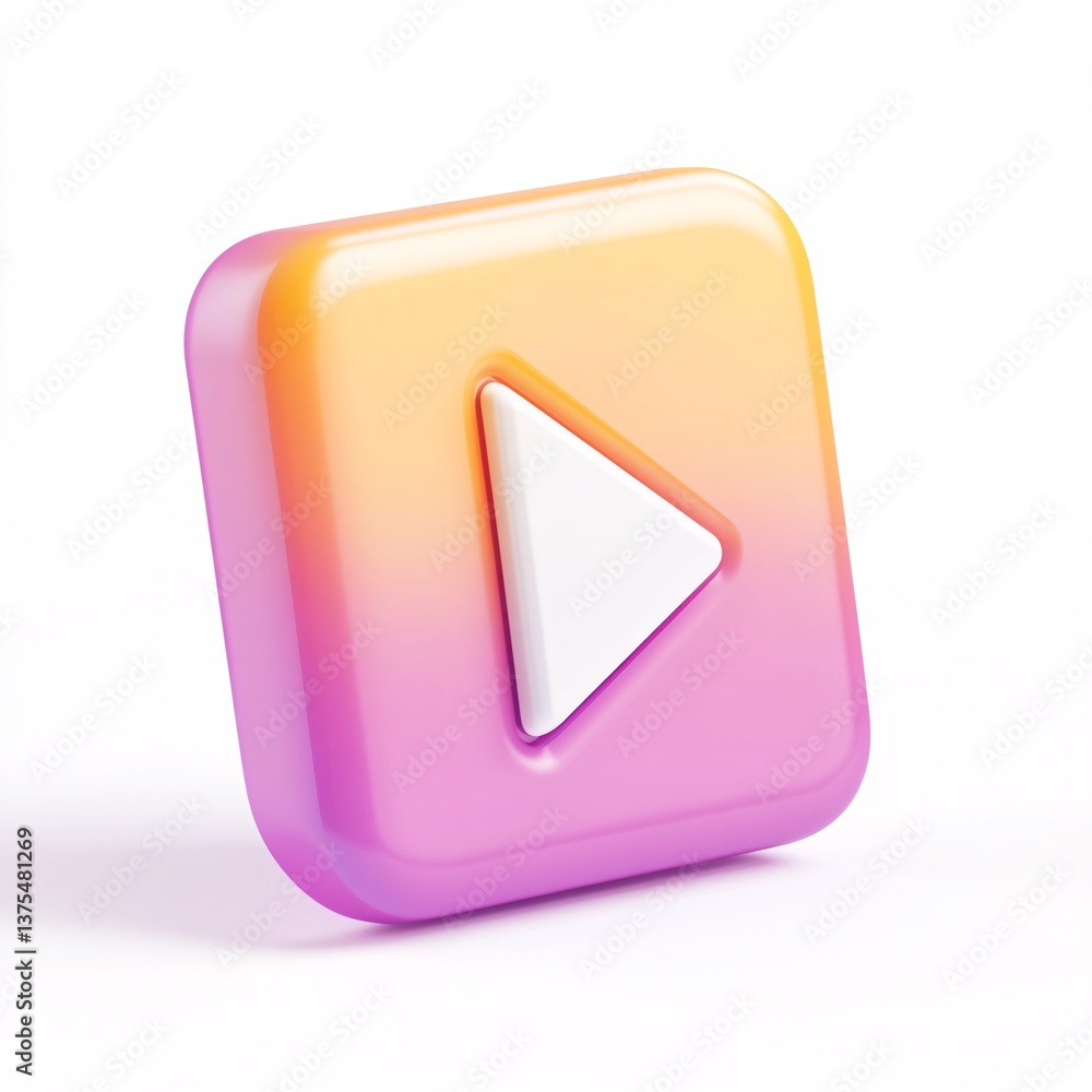 Play Icon: A vibrant and modern play icon, perfect for digital media and user interface design, with a soft gradient color scheme and a subtle 3D effect. Play Icon: A vibrant and modern play icon, perfect for digital media and user interface design, with a soft gradient color scheme and a subtle 3D effect.