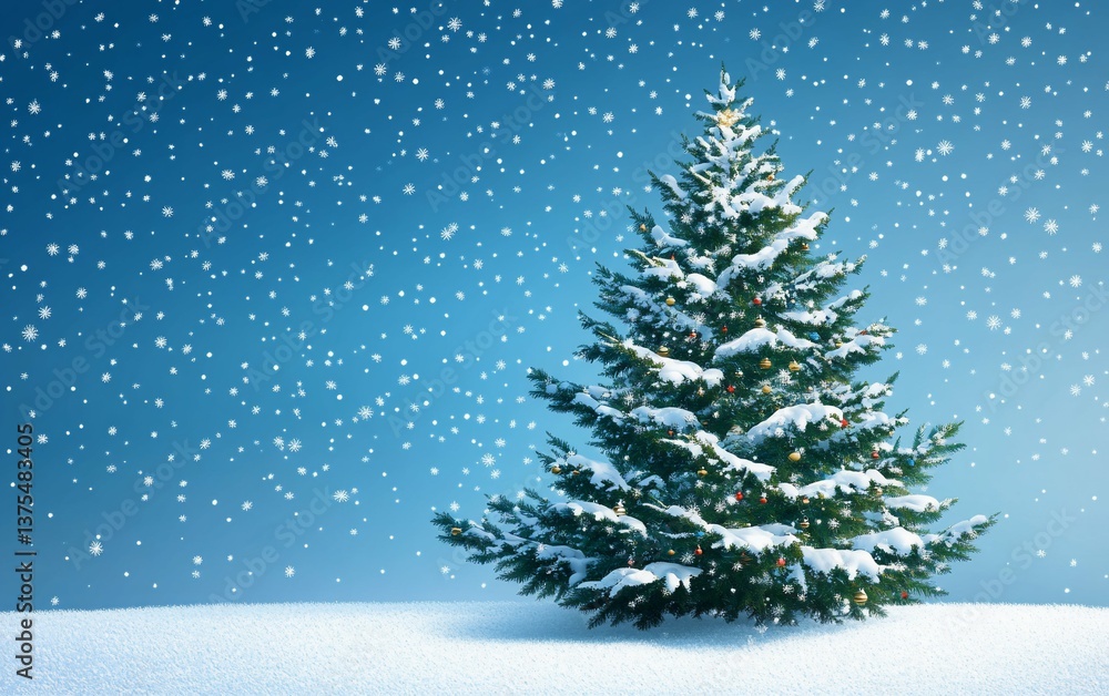 Snowy Christmas Tree with Blue Sky Background suitable for professional presentation Snowy Christmas Tree with Blue Sky Background suitable for professional presentation