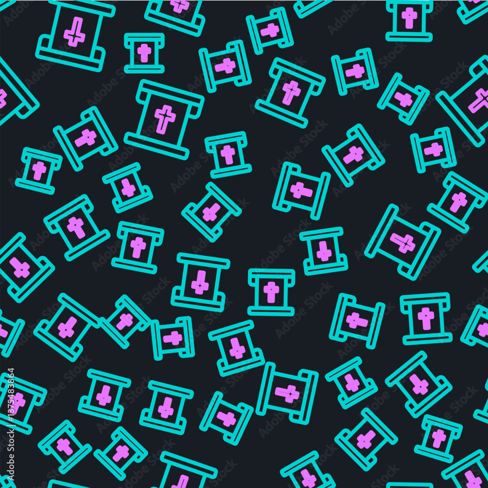 Line Flag with christian cross icon isolated seamless pattern on black background. Vector