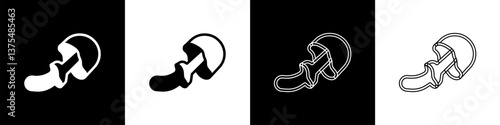 Set Psilocybin mushroom icon isolated on black and white background. Psychedelic hallucination. Vector