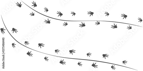 Footprints of iguana, Traces of a Reptilia on white background. Iguana or lizard silhouette animal tracks. Paw and tail Print. Vector illustration. EPS10.