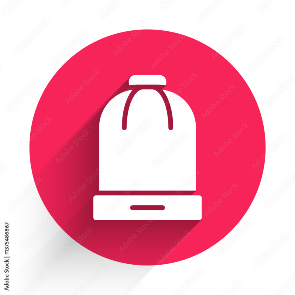 White Winter hat icon isolated with long shadow background. Red circle button. Vector White Winter hat icon isolated with long shadow background. Red circle button. Vector