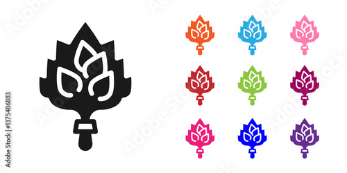 Black Sauna broom icon isolated on white background. Broom from birch twigs, branches for Russian steam bath, sauna, washhouse. Set icons colorful. Vector