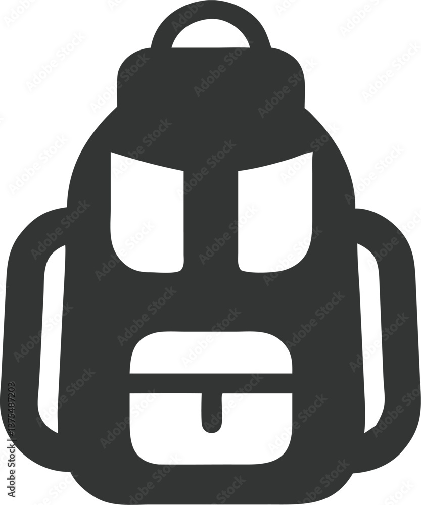 Obraz premium Simple Charcoal Backpack Icon with Front Pocket on Transparent Background