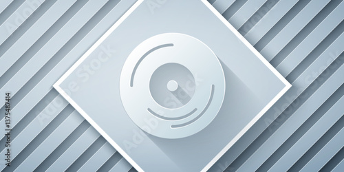 Paper cut Vinyl disk icon isolated on grey background. Paper art style. Vector