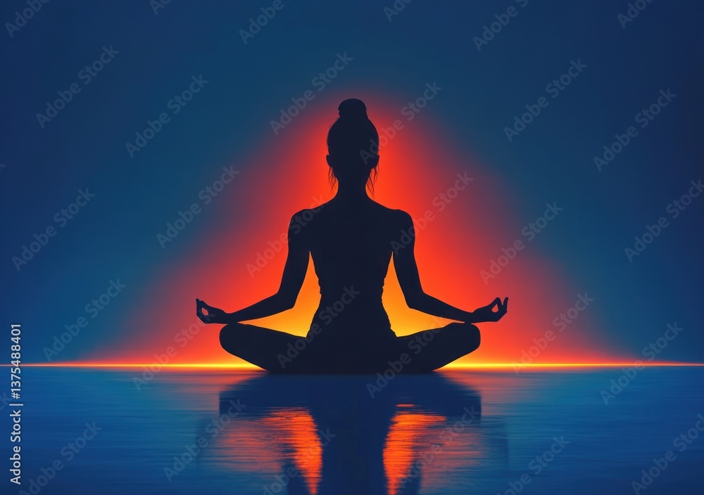 Meditating Woman in Lotus Position on Blue Background Meditating Woman in Lotus Position on Blue Background