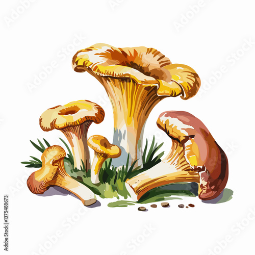 Chanterelle Mushrooms Watercolor Illustration Print