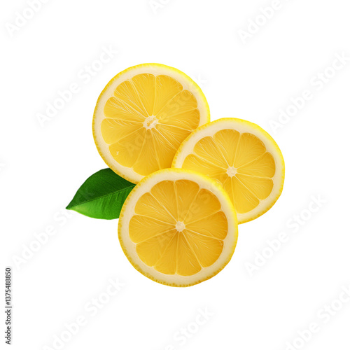 Three sliced lemon on transparent background