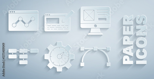 Set Website statistic, UI or UX design, Site map, Bezier curve, and icon. Vector