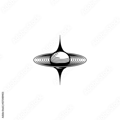 Abstract Black Hole Illustration, Engraving Style on White