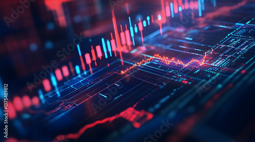 3D graph up with search notice icon for finance statistic, sell and buy report. analyzing investment money cash and exchange with finance. 3d trading stock report icon vector render illustration