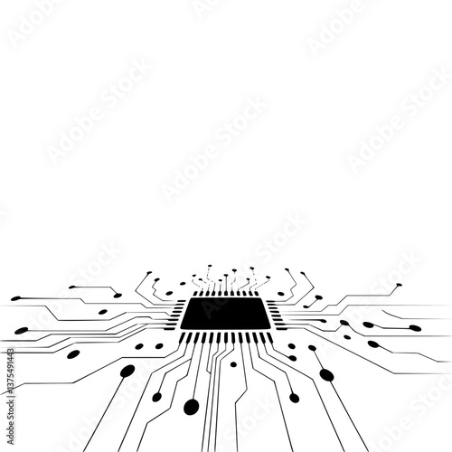 Minimalist Circuit Board Design on White Background