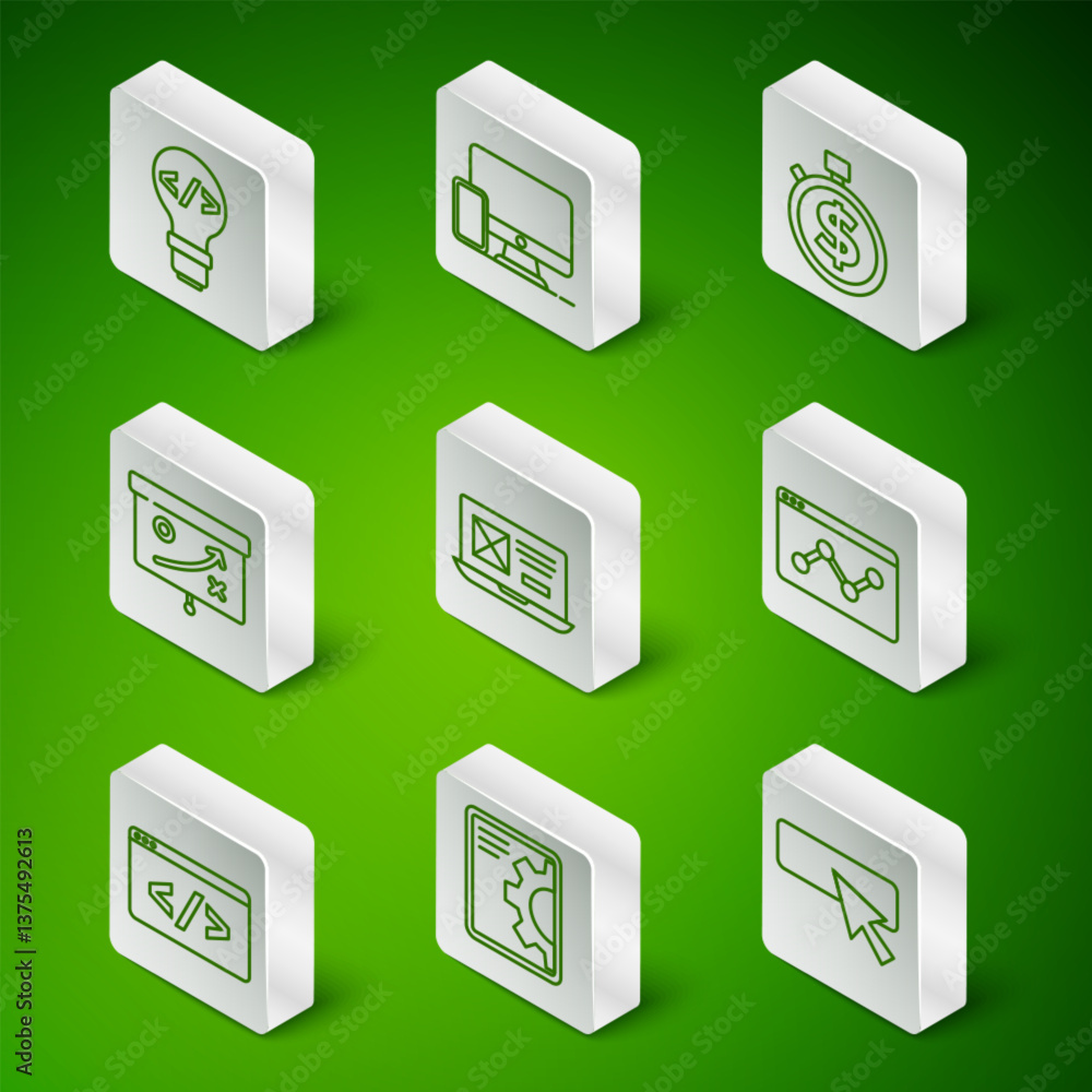 Set line UI or UX design, Web development, Front end, Planning strategy concept, Monitor and mobile, and Website statistic icon. Vector Set line UI or UX design, Web development, Front end, Planning strategy concept, Monitor and mobile, and Website statistic icon. Vector