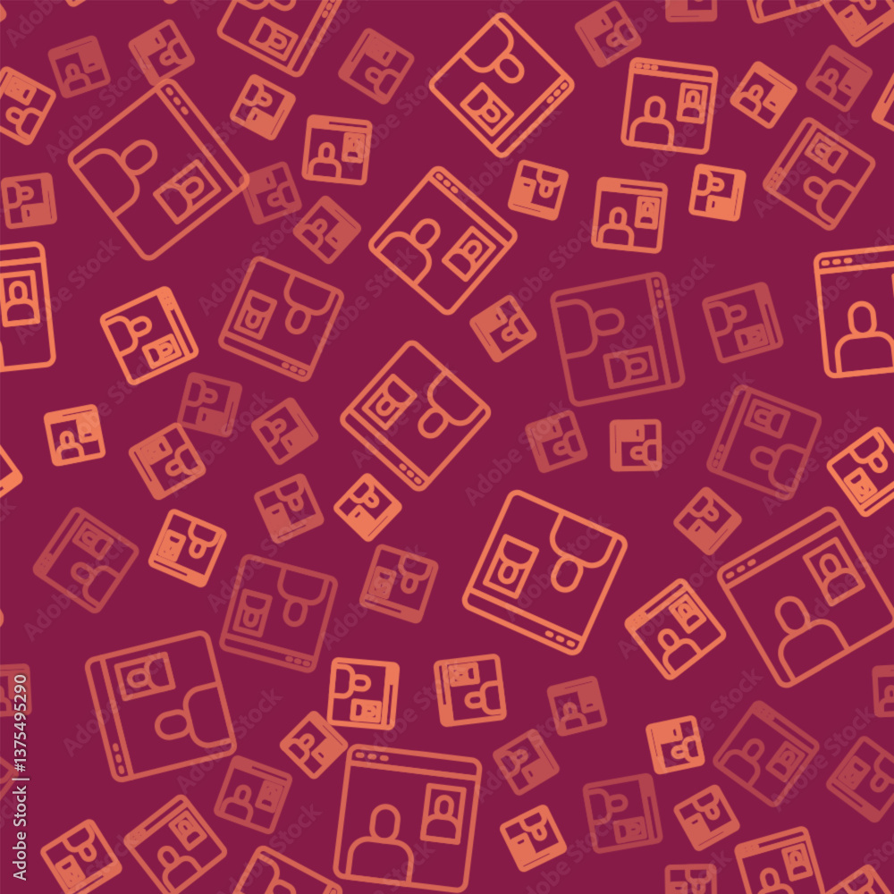 Brown line Video chat conference icon isolated seamless pattern on red background. Computer with video chat interface active session on screen. Vector Brown line Video chat conference icon isolated seamless pattern on red background. Computer with video chat interface active session on screen. Vector