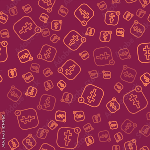 Brown line Online church pastor preaching video streaming icon isolated seamless pattern on red background. Online church of Jesus Christ. Vector