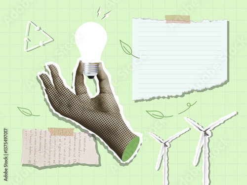 Environmental sustainability with green hand and light bulb concepts, vector illustration