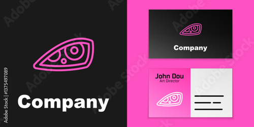 Pink line Car headlight icon isolated on black background. Logo design template element. Vector