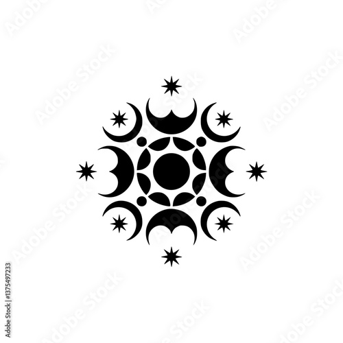 Celestial Mandala: Moon, Stars & Circular Black Design
