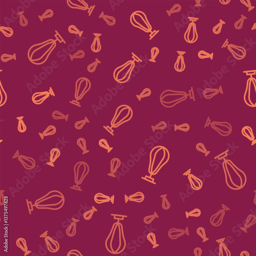 Brown line Punching bag icon isolated seamless pattern on red background. Vector