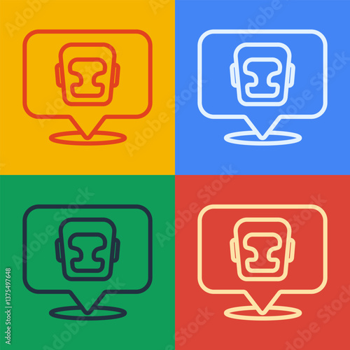 Pop art line Boxing helmet icon isolated on color background. Vector