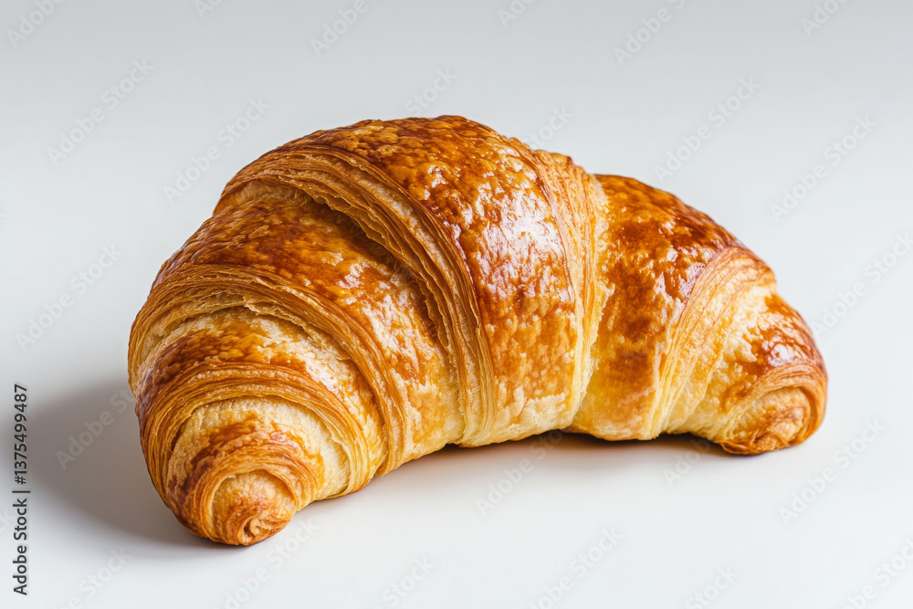 Golden, flaky croissant on white background, showcasing its buttery layers and crisp texture. Perfect for breakfast or snack Golden, flaky croissant on white background, showcasing its buttery layers and crisp texture. Perfect for breakfast or snack