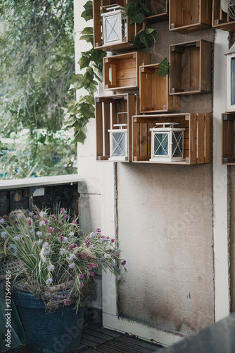 restaurant decor with flowers in pots