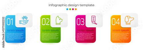 Set line Hands with animals footprint, Cat, Drinker for small pets and Dog. Business infographic template. Vector