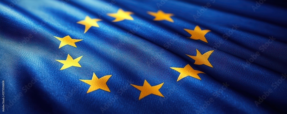 Hyper-Realistic European Union Flag Illustration with Detailed Fabric Texture and Vibrant Colors Hyper-Realistic European Union Flag Illustration with Detailed Fabric Texture and Vibrant Colors
